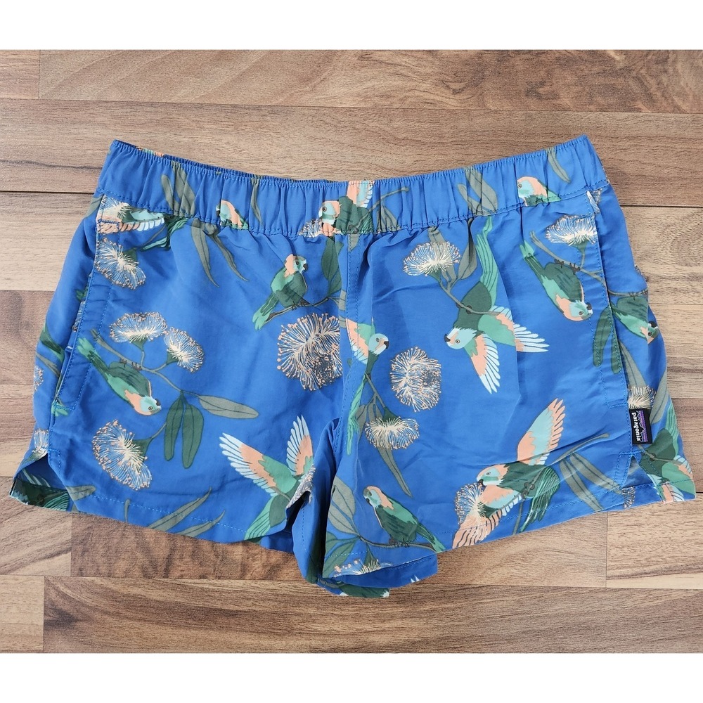 Patagonia Womens Barely Baggies Shorts 2.5" Size Small Parrots Port Blue Euc